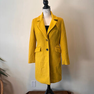 Sam Edelman | Mustard Ochre Wool Blend Walker Coat XS | Tailored Minimal Luxe